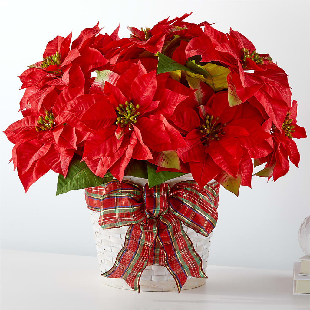 Happiest Holidays Poinsettia flower arrangement by Honeybee Floral