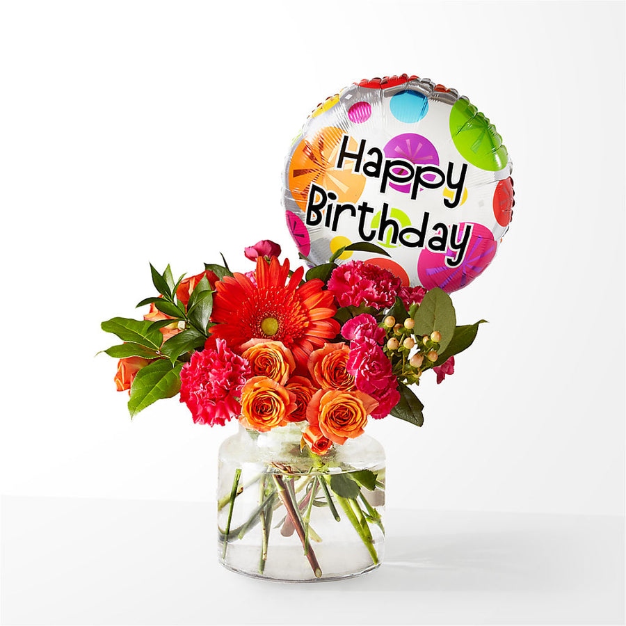 Fiesta Bouquet with Birthday Balloon flower arrangement by Honeybee Floral