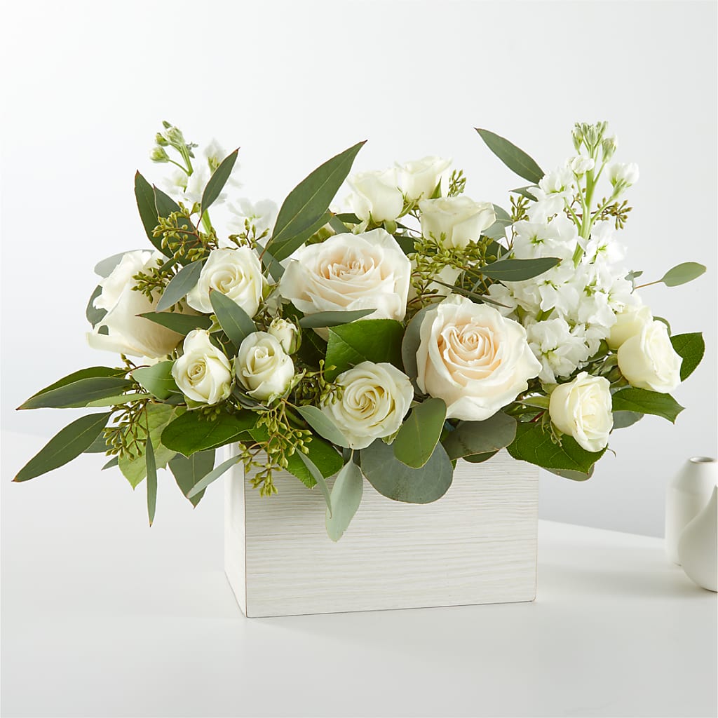 Fresh Linen Box Bouquet flower arrangement by Honeybee Floral