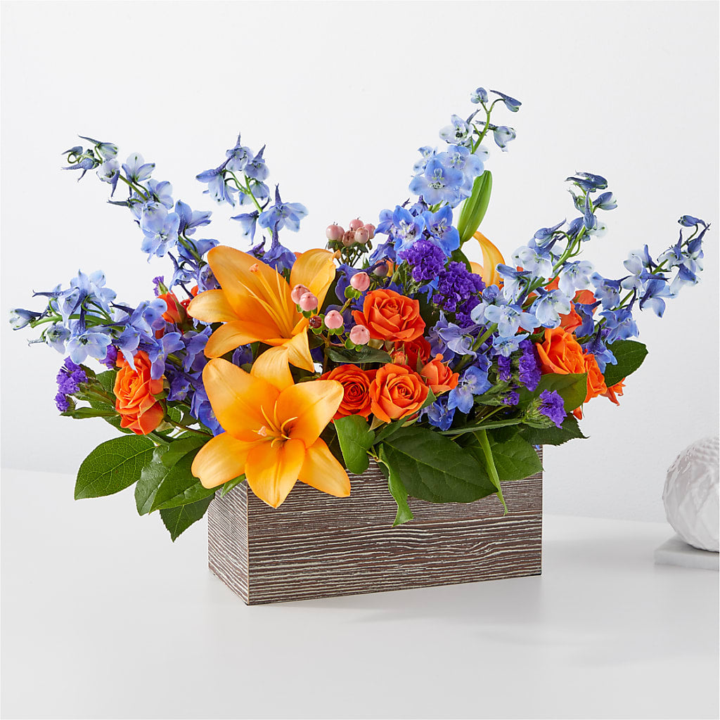 Radiant Citrus Box Bouquet flower arrangement by Honeybee Floral