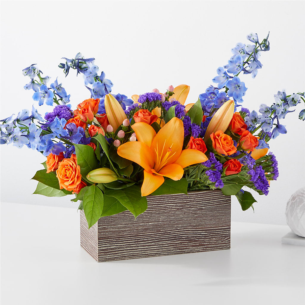 Radiant Citrus Box Bouquet flower arrangement by Honeybee Floral