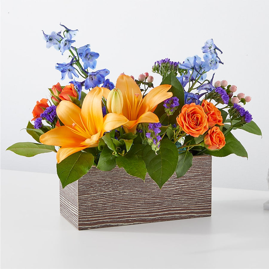 Radiant Citrus Box Bouquet flower arrangement by Honeybee Floral