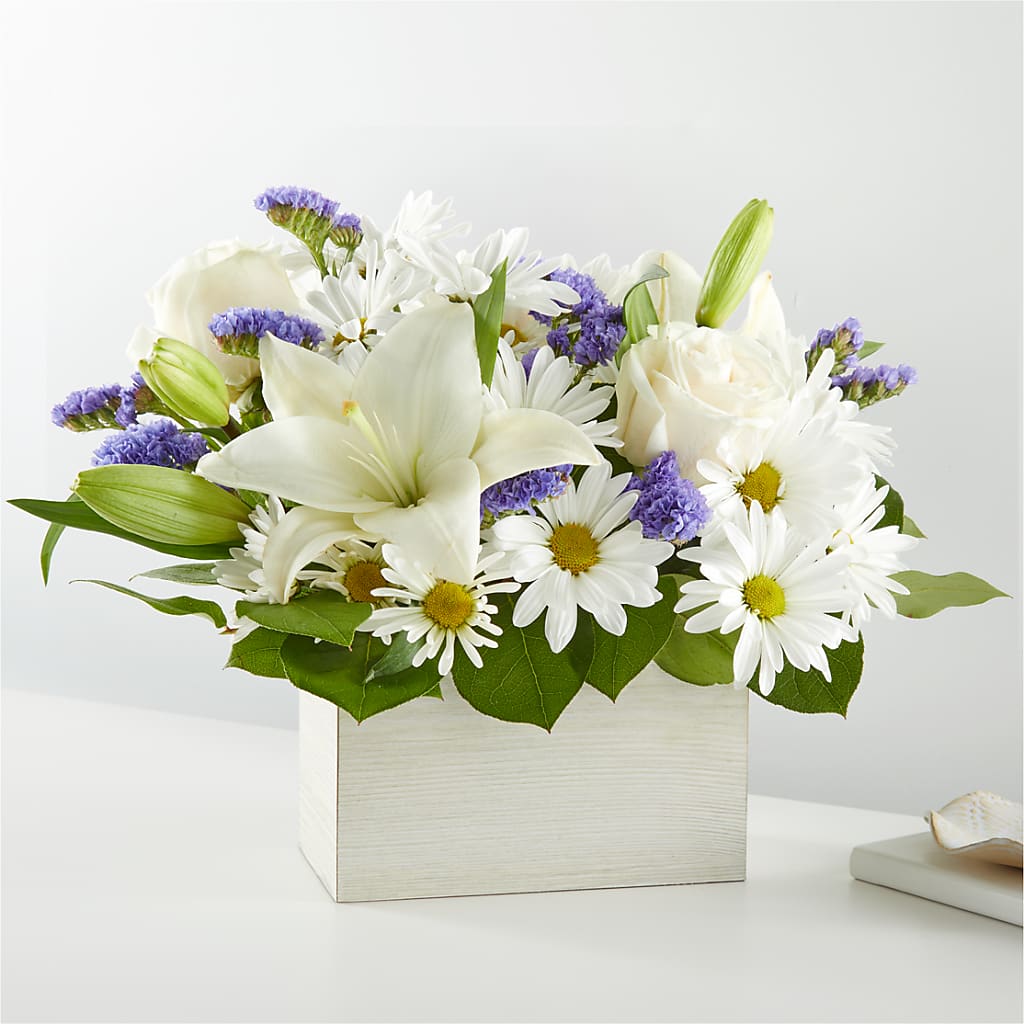 Beyond Blue Box Bouquet flower arrangement by Honeybee Floral