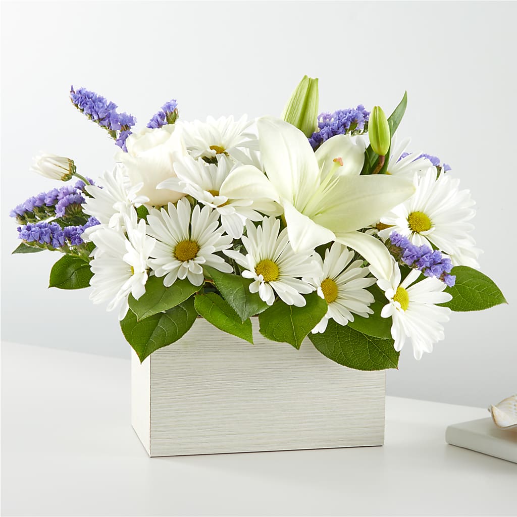 Beyond Blue Box Bouquet flower arrangement by Honeybee Floral