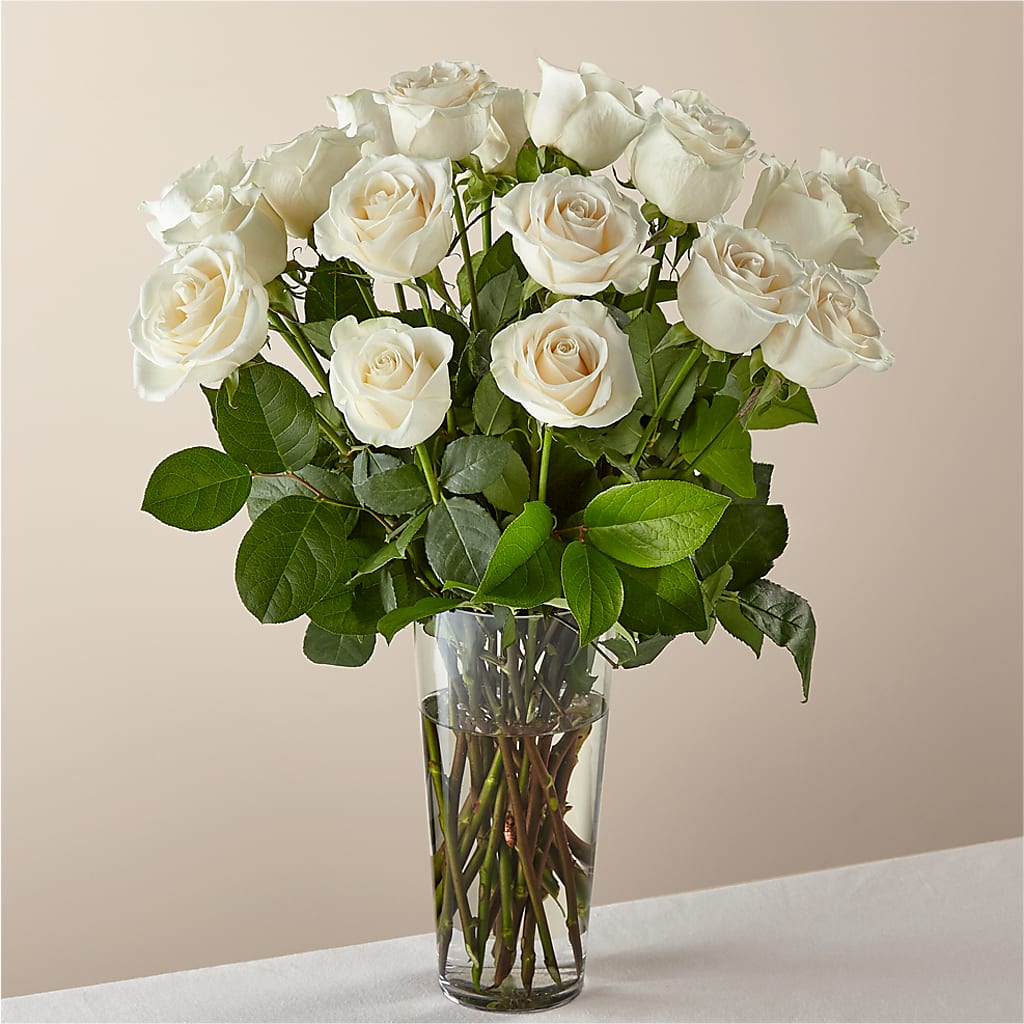 Long Stem White Rose Bouquet flower arrangement by Honeybee Floral