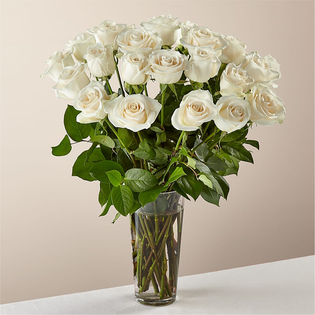 Long Stem White Rose Bouquet flower arrangement by Honeybee Floral
