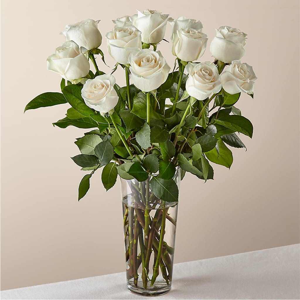 Long Stem White Rose Bouquet flower arrangement by Honeybee Floral