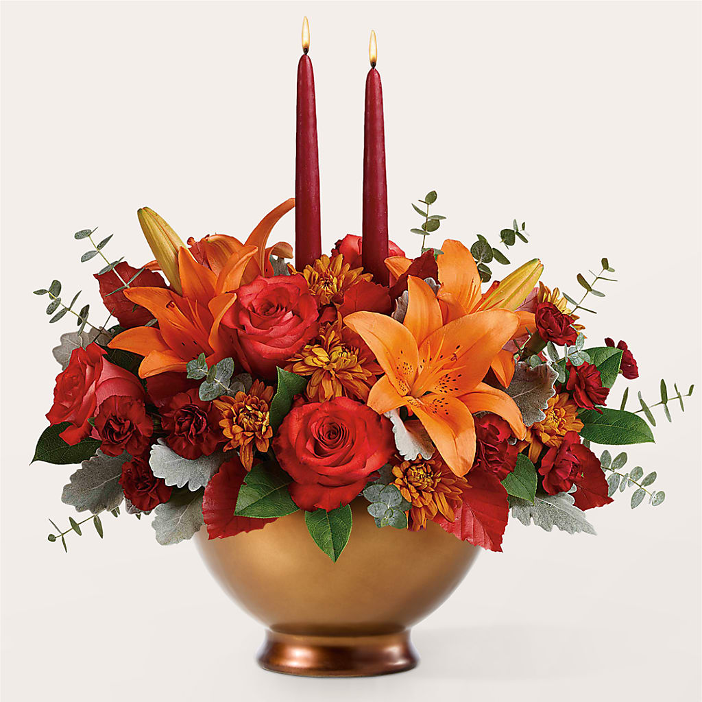 Fruits of Fall Centerpiece flower arrangement by Honeybee Floral