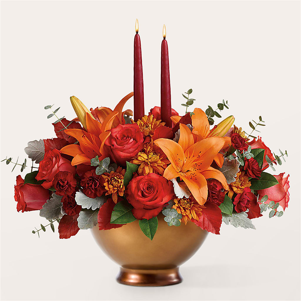 Fruits of Fall Centerpiece flower arrangement by Honeybee Floral