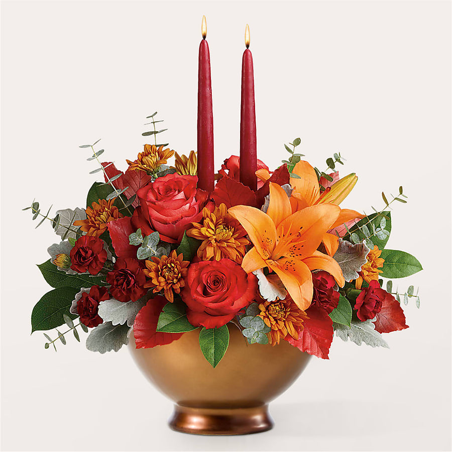 Fruits of Fall Centerpiece flower arrangement by Honeybee Floral