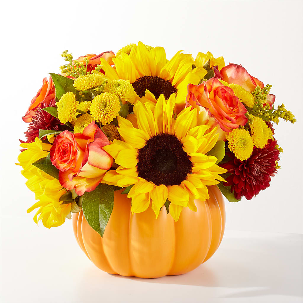 Golden Gourd Pumpkin Bouquet flower arrangement by Honeybee Floral