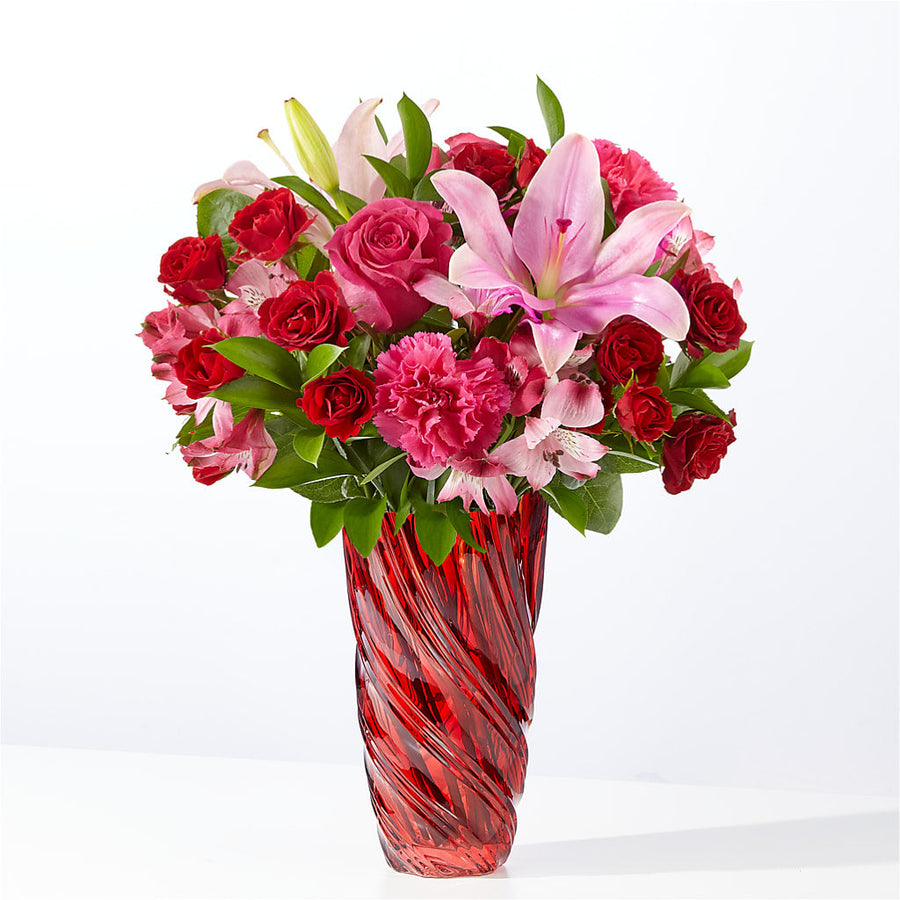 In Love Bouquet with Luxe Swirl Vase flower arrangement by Honeybee Floral