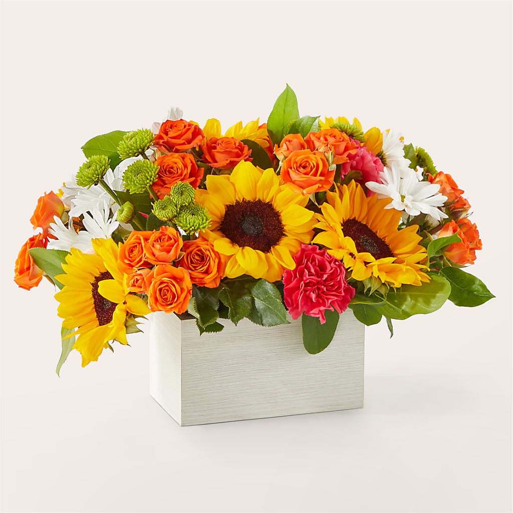 Sun-drenched Blooms Box Bouquet flower arrangement by Honeybee Floral