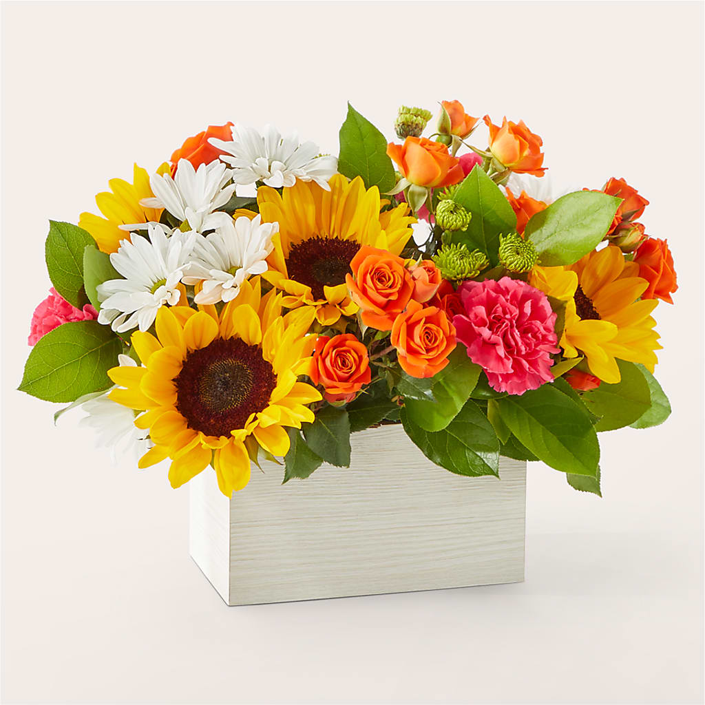 Sun-drenched Blooms Box Bouquet flower arrangement by Honeybee Floral