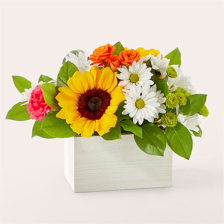 Sun-drenched Blooms Box Bouquet flower arrangement by Honeybee Floral