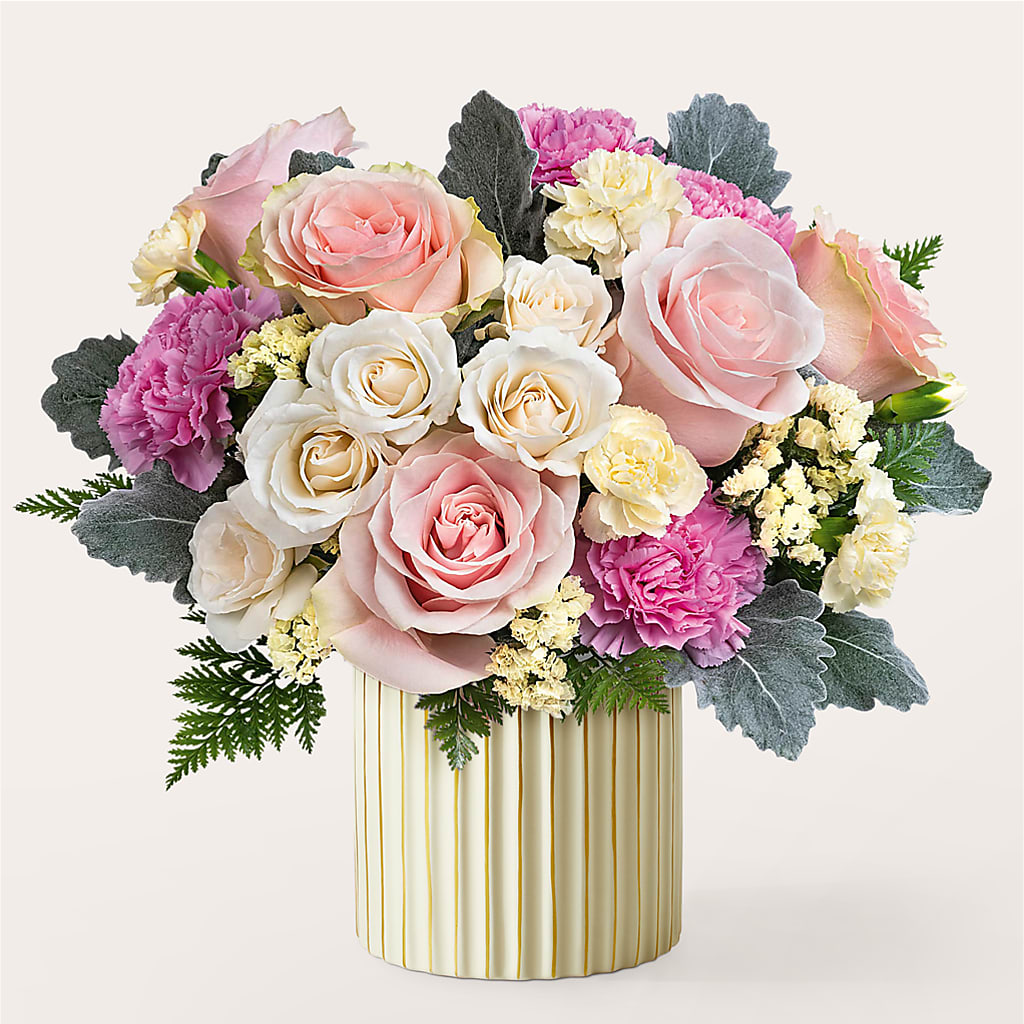 Blissful Moments Bouquet with Ivory Vase flower arrangement by Honeybee Floral