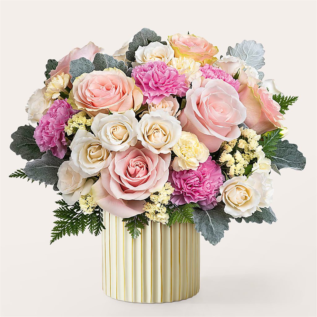 Blissful Moments Bouquet with Ivory Vase flower arrangement by Honeybee Floral