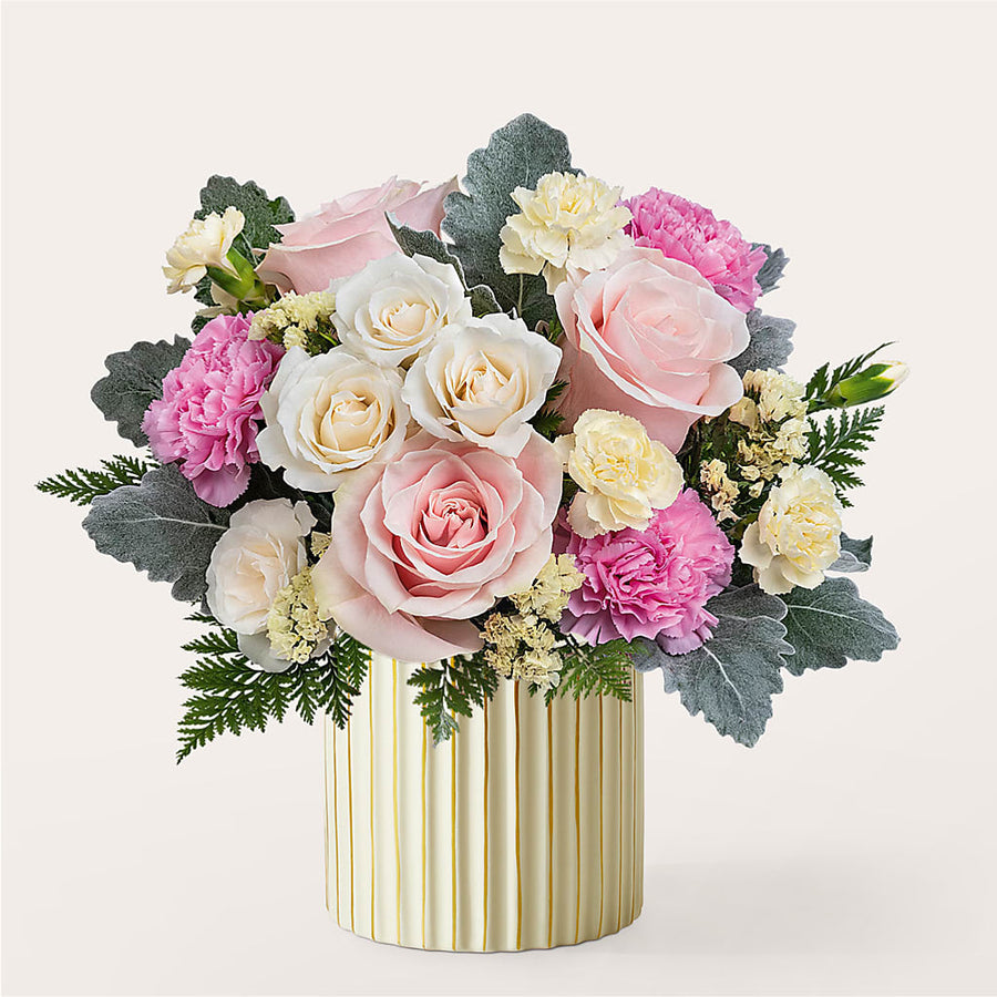 Blissful Moments Bouquet with Ivory Vase flower arrangement by Honeybee Floral