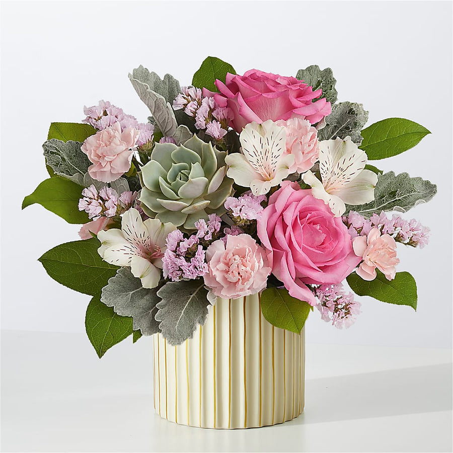 Dusty Rose Bouquet with Ivory Vase flower arrangement by Honeybee Floral