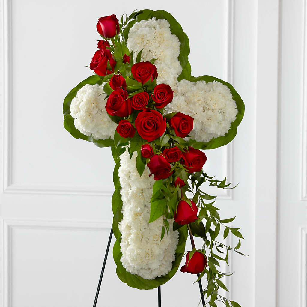 Floral Cross Easel flower arrangement by Honeybee Floral
