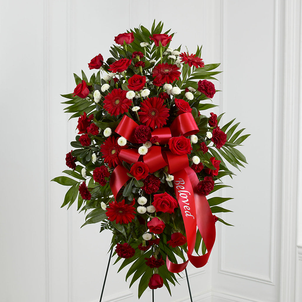 Treasured Memories Standing Spray flower arrangement by Honeybee Floral