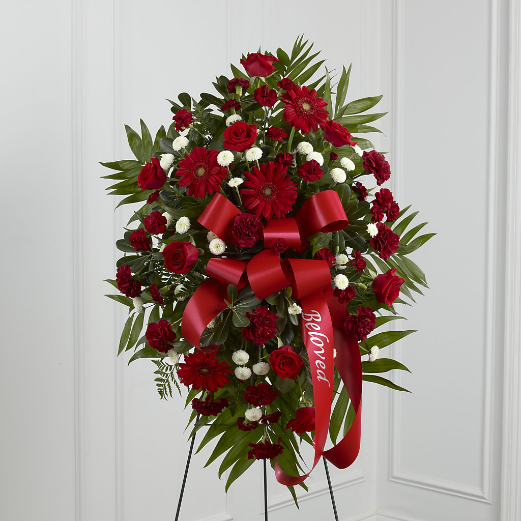 Treasured Memories Standing Spray flower arrangement by Honeybee Floral