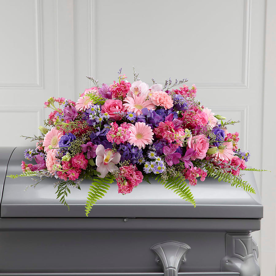 Glorious Garden Casket Spray flower arrangement by Honeybee Floral