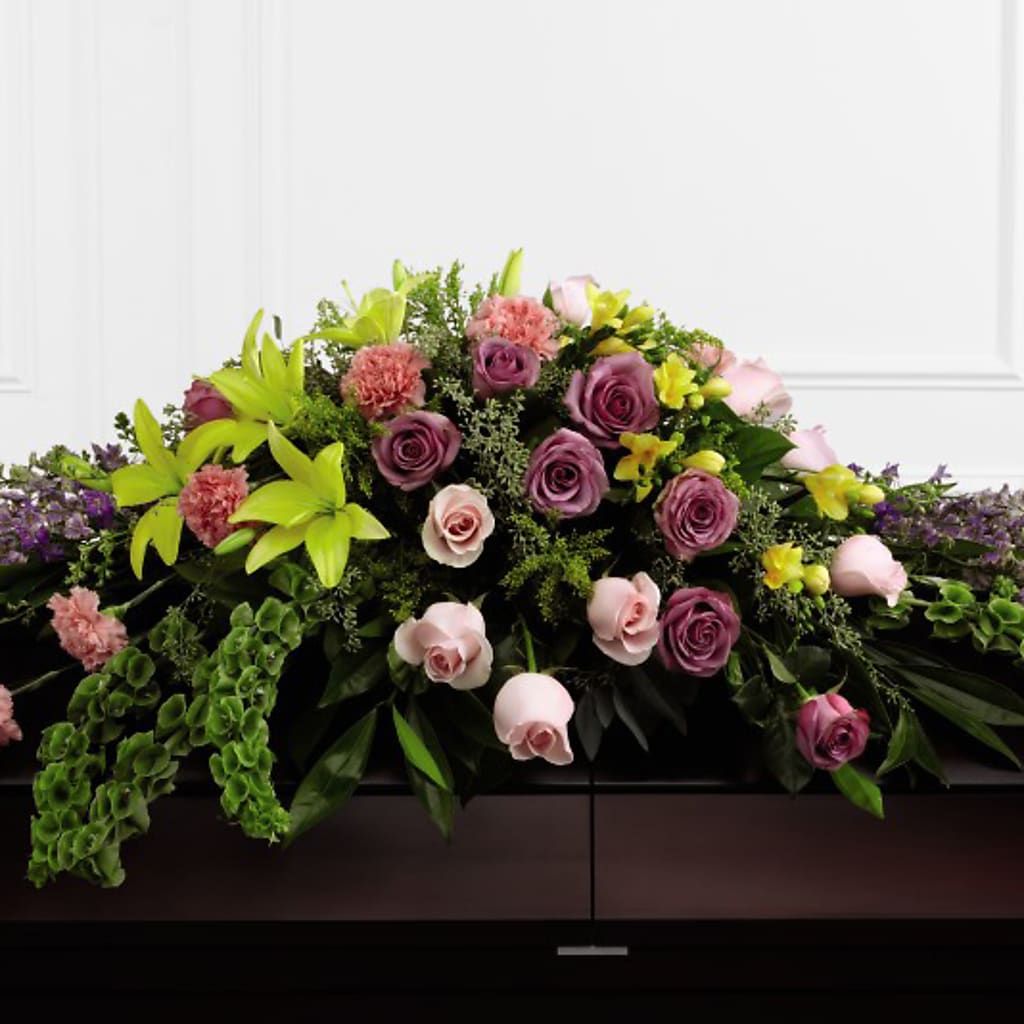 Forever Beloved Casket Spray flower arrangement by Honeybee Floral