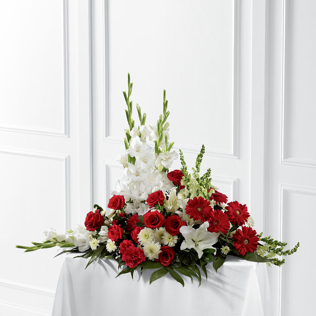 Crimson & White Arrangement flower arrangement by Honeybee Floral