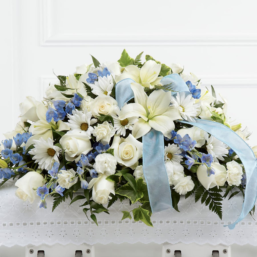 Tender Treasure Casket Spray flower arrangement by Honeybee Floral