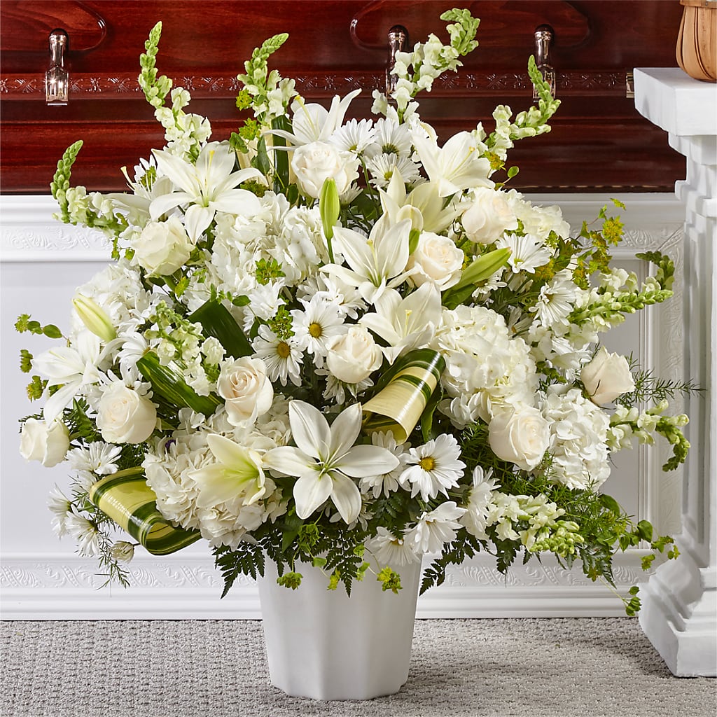 Thoughts of Tranquility Floor Basket flower arrangement by Honeybee Floral