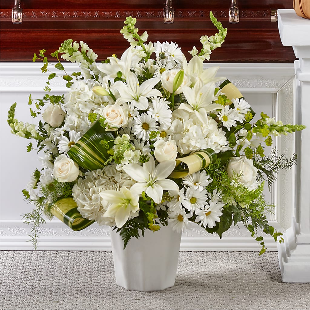Thoughts of Tranquility Floor Basket flower arrangement by Honeybee Floral