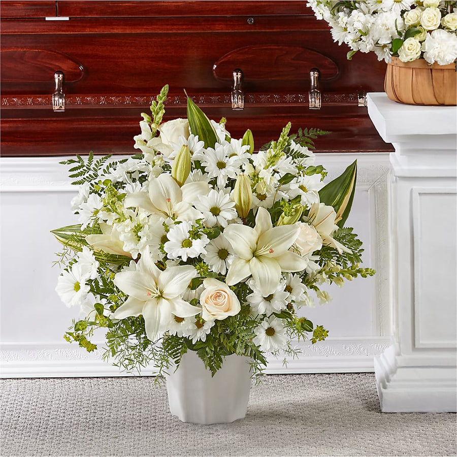 Thoughts of Tranquility Floor Basket flower arrangement by Honeybee Floral