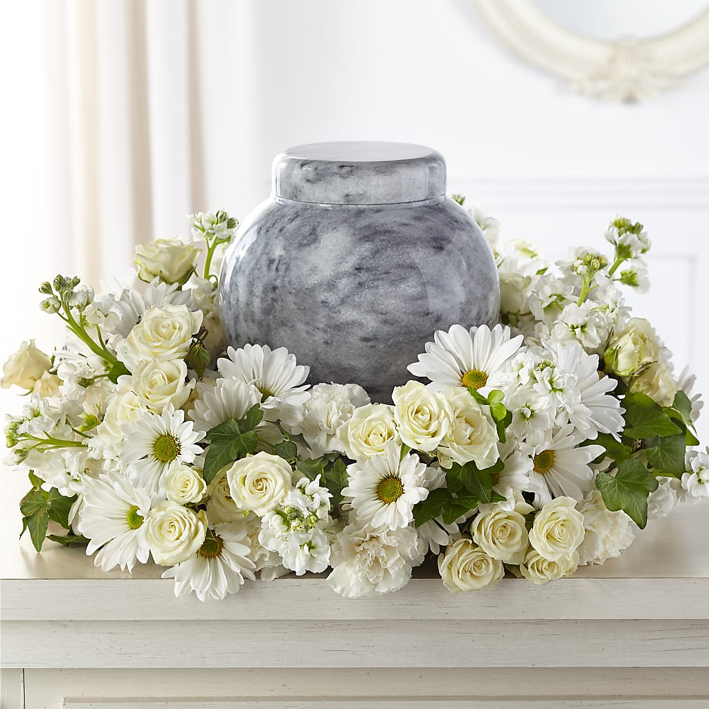 Timeless Tribute Cremation Adornment flower arrangement by Honeybee Floral
