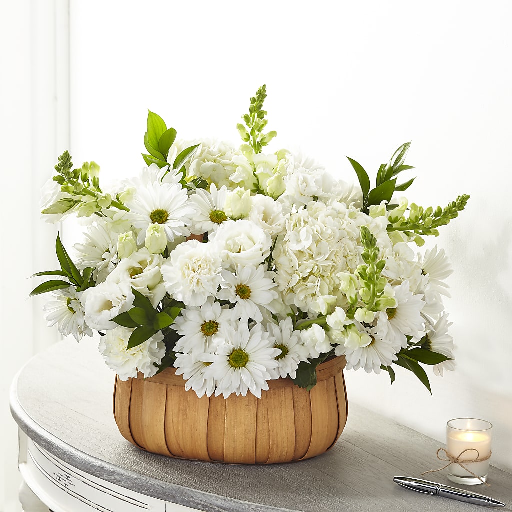 Pure Ivory Basket flower arrangement by Honeybee Floral