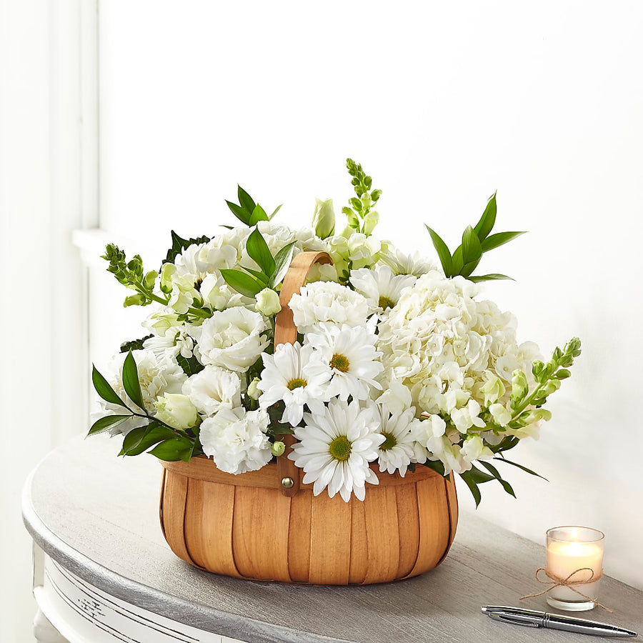 Pure Ivory Basket flower arrangement by Honeybee Floral
