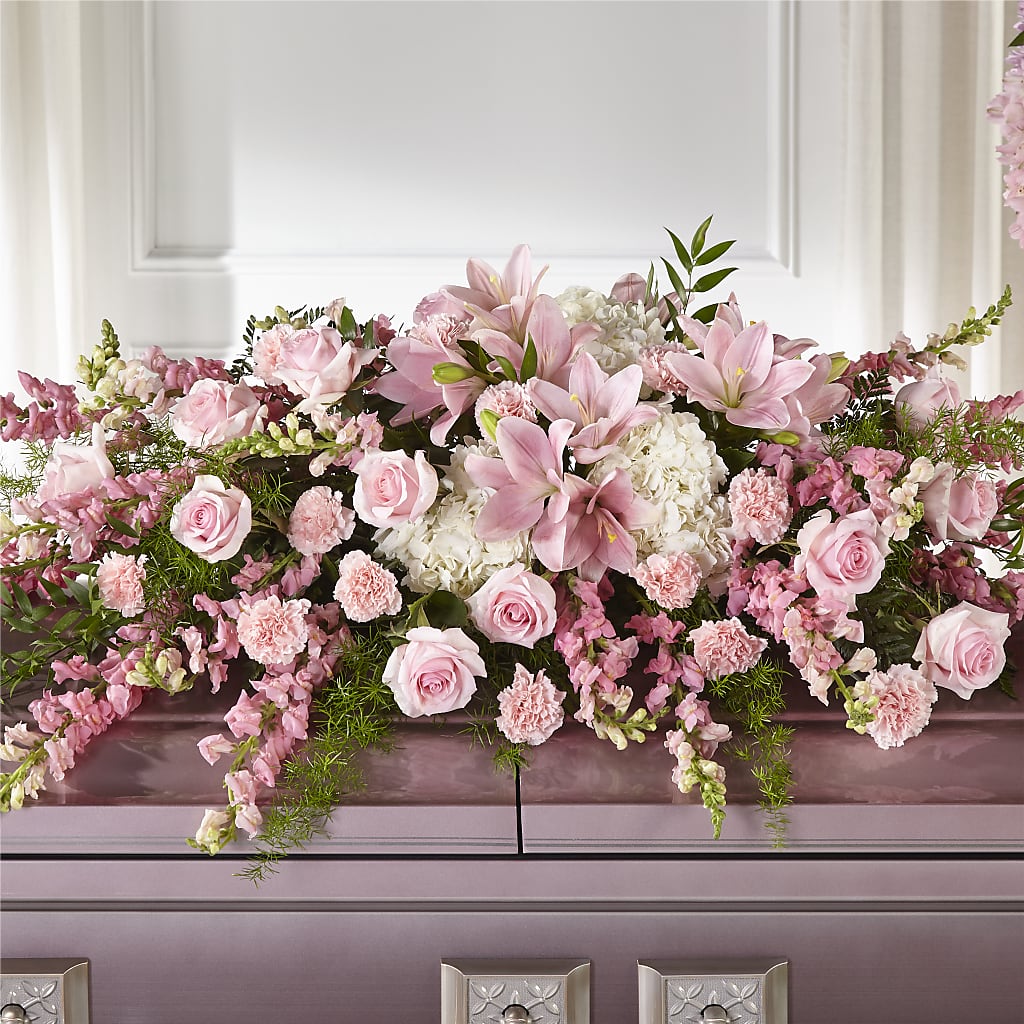 Life & Remembrance Casket Spray flower arrangement by Honeybee Floral