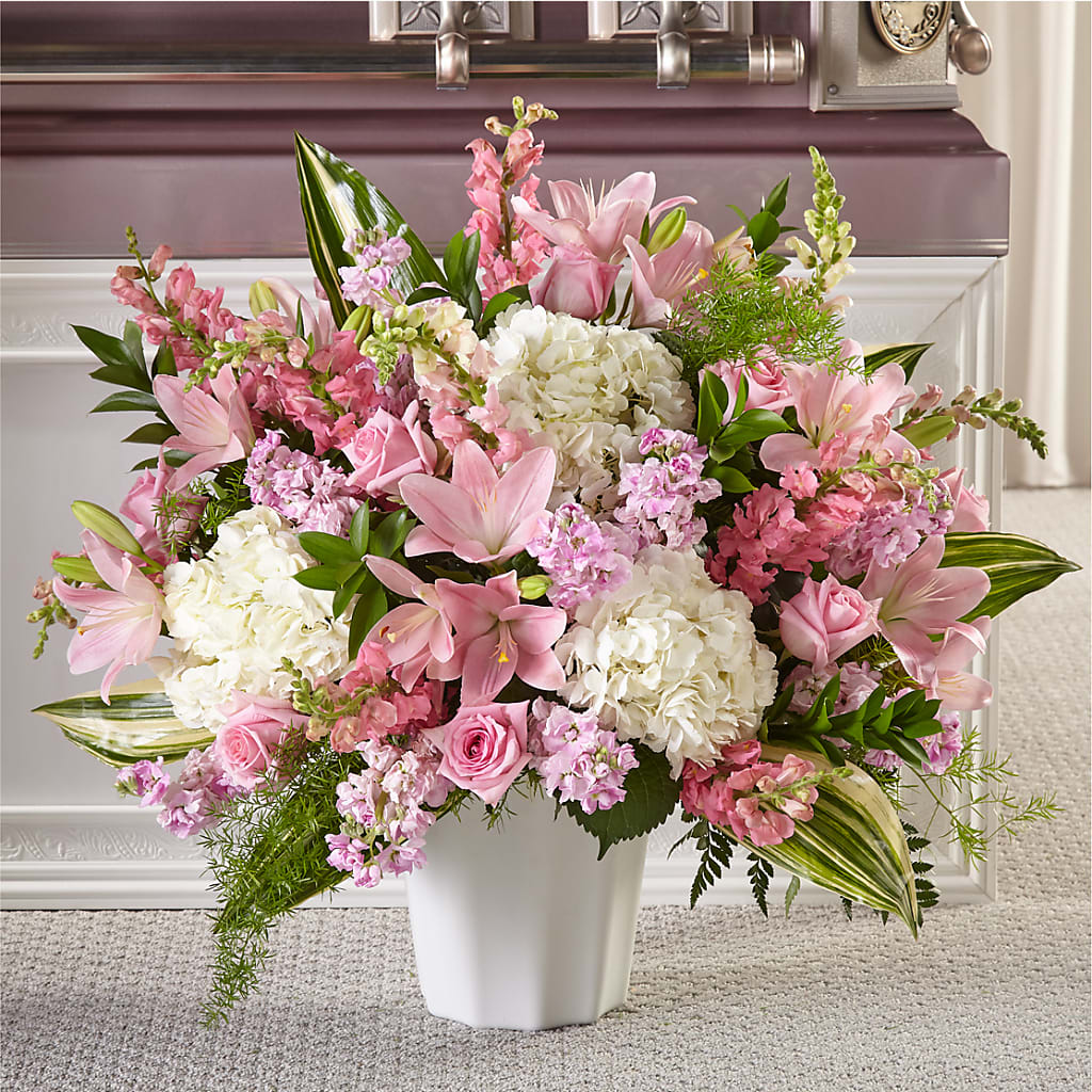Simply Serene Floor Basket flower arrangement by Honeybee Floral