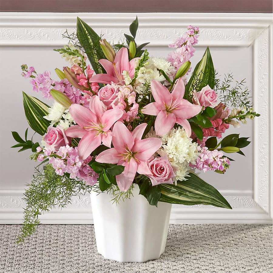 Simply Serene Floor Basket flower arrangement by Honeybee Floral