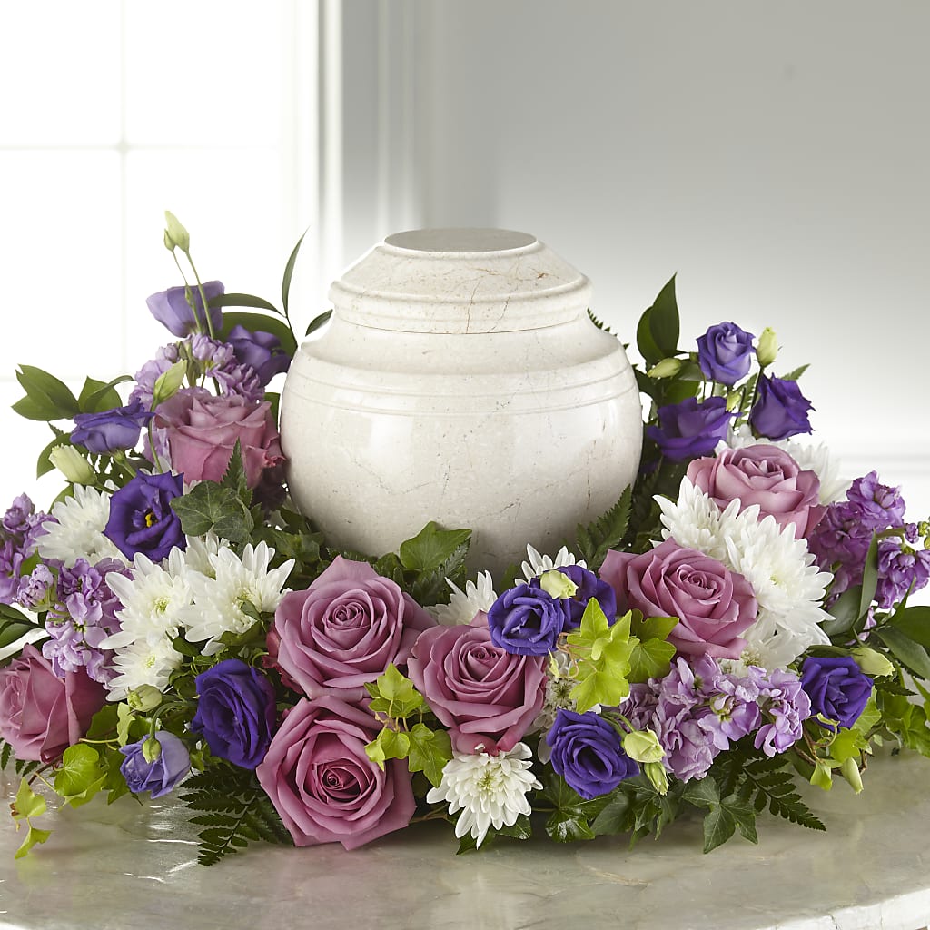 Blooming Sympathy Cremation Adornment flower arrangement by Honeybee Floral