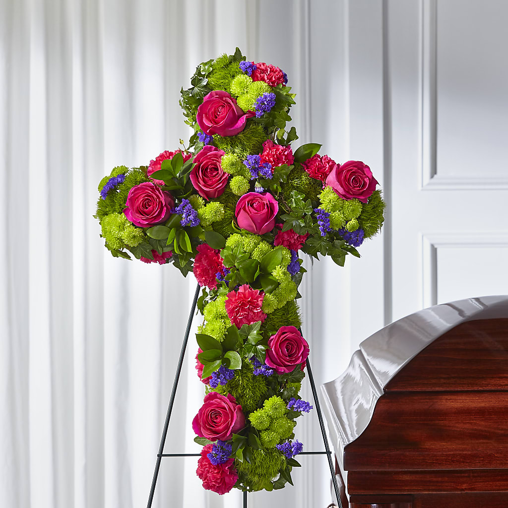 Tribute Rose Floral Cross flower arrangement by Honeybee Floral