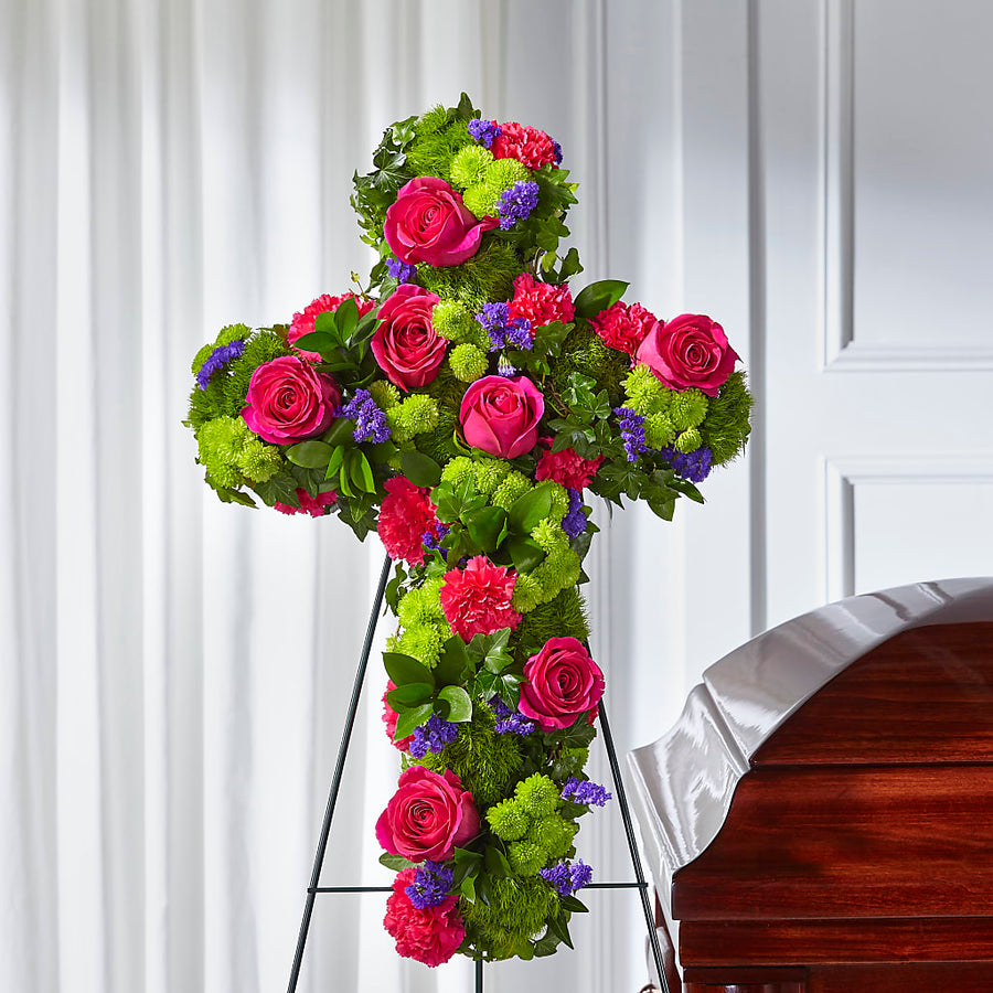 Tribute Rose Floral Cross flower arrangement by Honeybee Floral