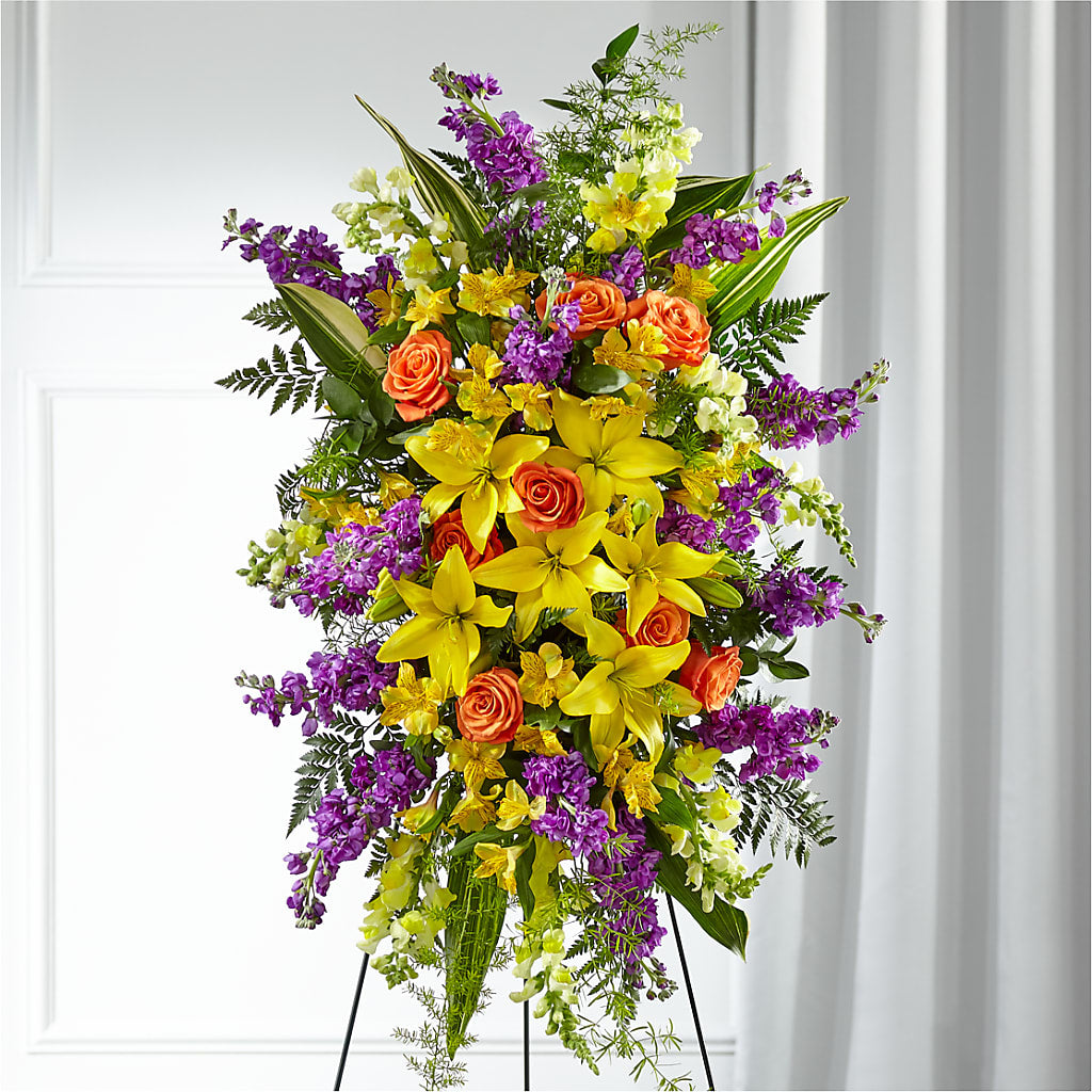 Thoughtful Prayers Standing Spray flower arrangement by Honeybee Floral