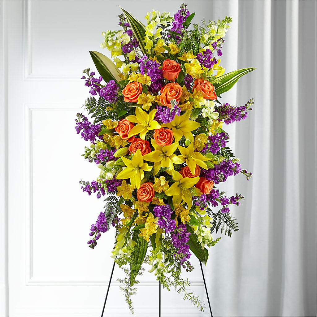 Thoughtful Prayers Standing Spray flower arrangement by Honeybee Floral