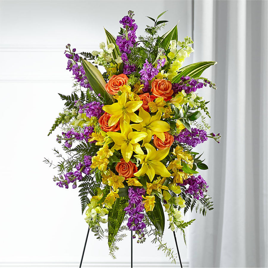 Thoughtful Prayers Standing Spray flower arrangement by Honeybee Floral