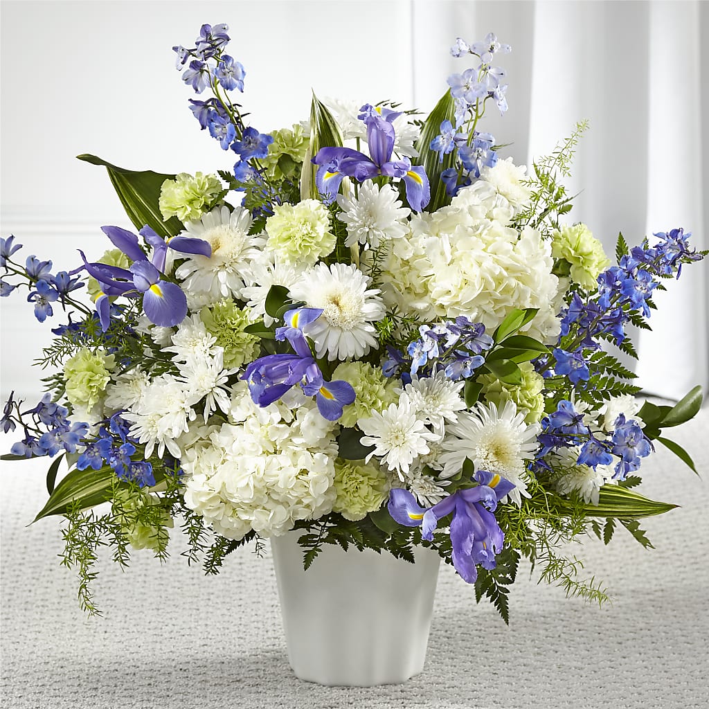 Soft Serenity Floor Basket flower arrangement by Honeybee Floral