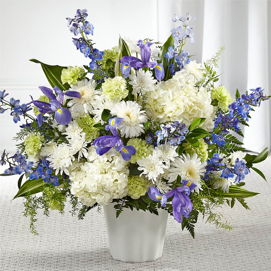 Soft Serenity Floor Basket flower arrangement by Honeybee Floral