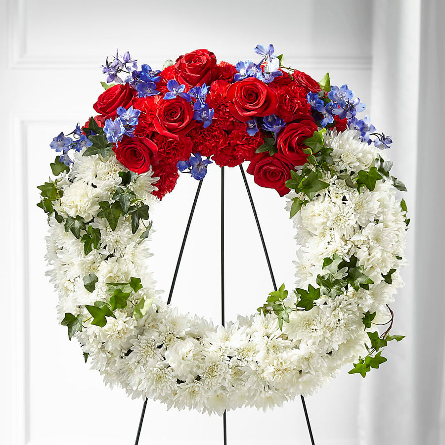 Patriotic Passion Wreath flower arrangement by Honeybee Floral