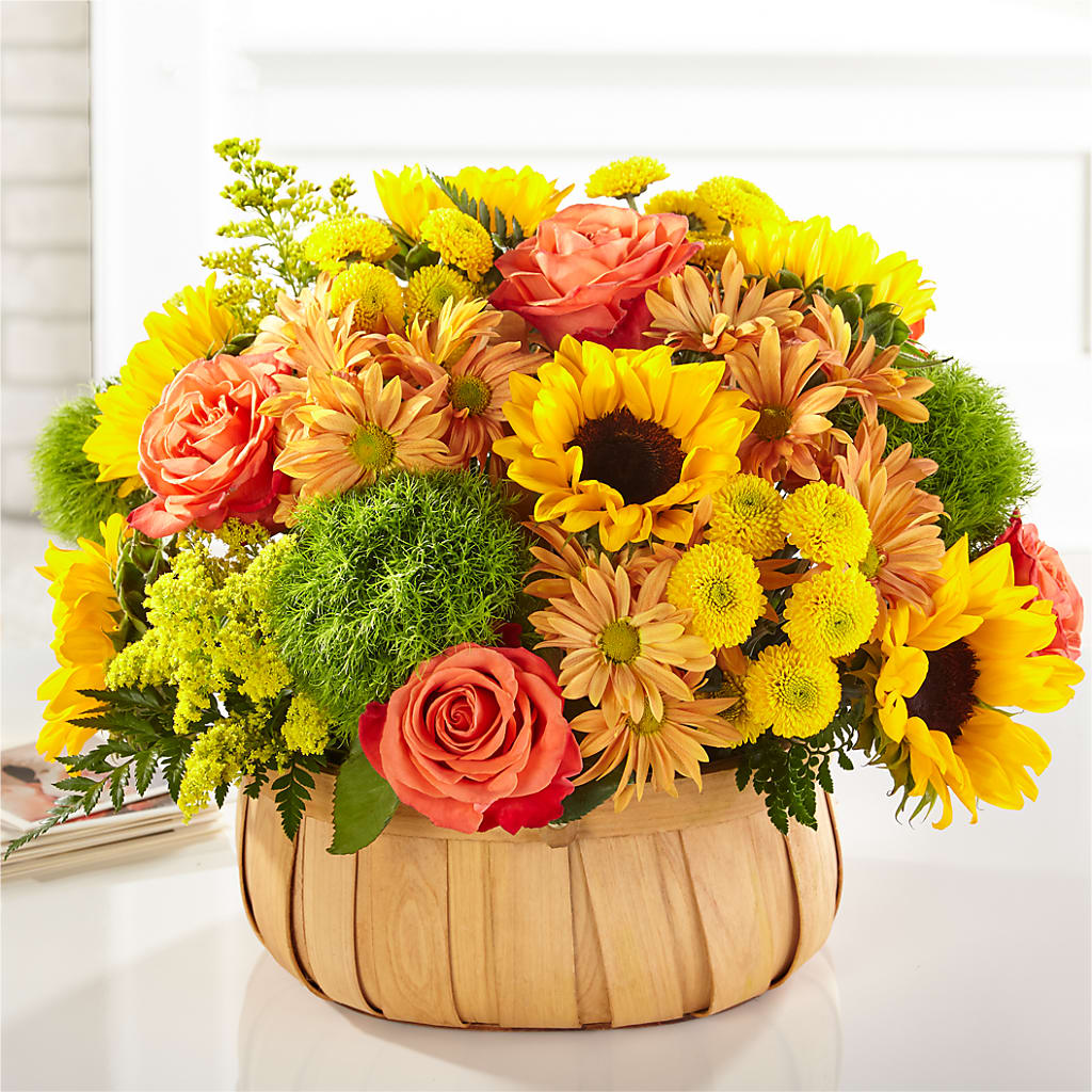 Harvest Sunflower Basket flower arrangement by Honeybee Floral