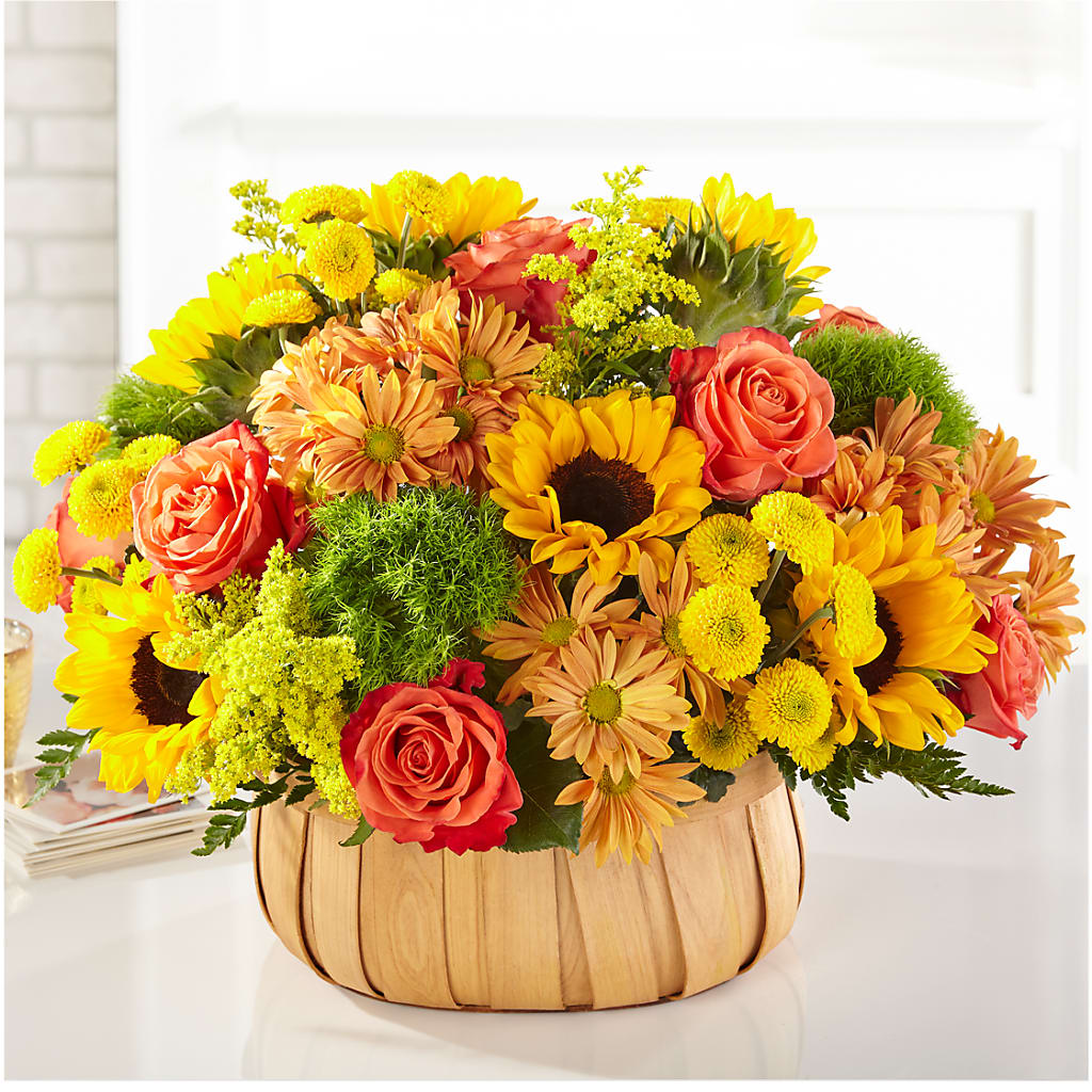 Harvest Sunflower Basket flower arrangement by Honeybee Floral